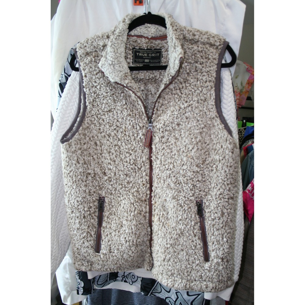 True Grit American Outdoor Co Sherpa Fleece Vest Tan Oatmeal Full Zip Womens